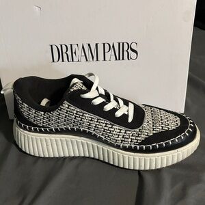 Dream Pairs Black & White Woven Platform Sneaker with Contrast Stitching